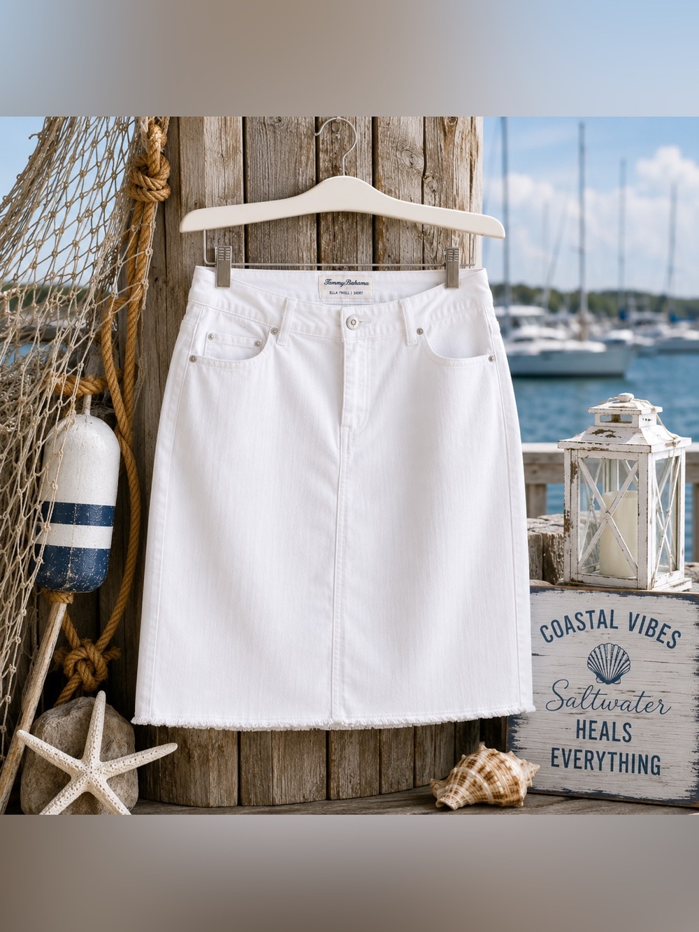 NWT Tommy Bahama Ella Twill White Denim Skirt Size 16
